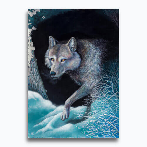 Silent Shadow by Ann Richmond - A stunning artwork featuring a Timber Wolf. Painted in the artist's unique style... Framing available.