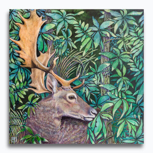 Fallow Deer by Ann Richmond - A beautiful artwork featuring a Fallow Deer Stag. Painted in the artist's unique style... Framing available.