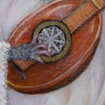 Angel Mouse by Ann Richmond - An enigmatic artwork featuring an 'Angelic' Mouse playing a lute. Painted in the artist's unique style... Framing available.