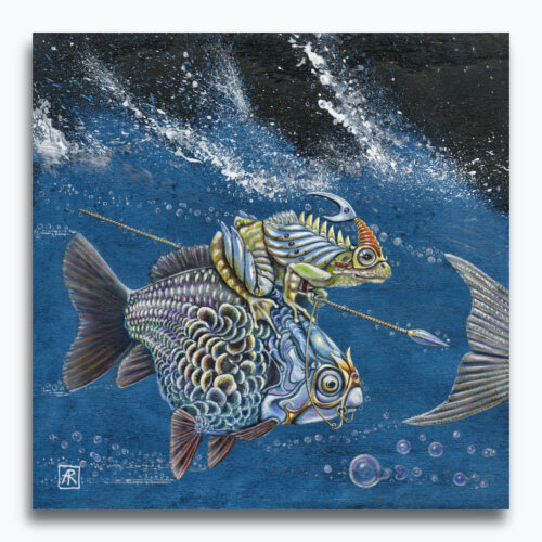 Quicksilver! by Ann Richmond - An inspiring artwork featuring an Oranda Carp & Frog. Painted in the artist's unique style... Framing available.