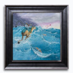 Windcheetah! by Ann Richmond - An enigmatic artwork featuring a sea-going Cheetah & Lemur. Painted in the artist's unique style... Framing available.