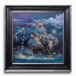 Infinite Dreams by Ann Richmond - An enigmatic artwork featuring a mystical, armoured Elephant & friends. Painted in the artist's unique style... Framing available.