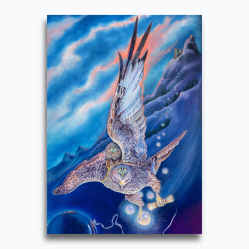 Midnight Messenger by Ann Richmond - An artwork of a soaring, armoured, Red Kite. Painted in the artist's unique style... Framing available.
