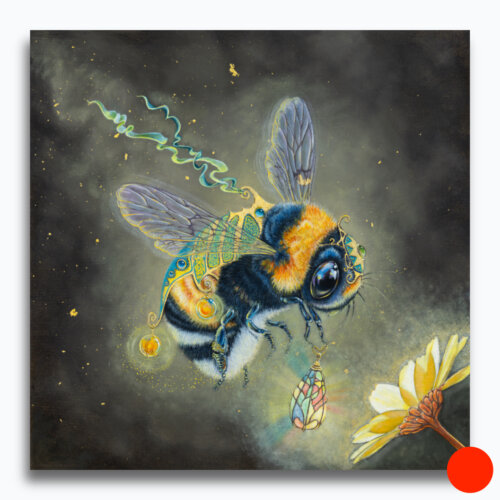 Moonflower by Ann Richmond - A stunning artwork featuring an armoured Bumble Bee gathering nectar. Painted in the artist's unique style... Framing available.