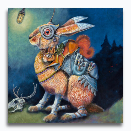 Night Mail, painted by renowned UK fantasy artist Ann Richmond, is a captivating piece of fantasy art featuring a pair of steampunk couriers—a hare and a squirrel. Part of the Otherwurlde Collection—and created in collaboration with writer Gary Hyland—the piece transports viewers into a magical realm where armoured animals and evocative narratives come to life. Offered as affordable art with story, collectors can choose between the original artwork and an exclusive range of fine-art prints. Discover the enchantment at Otherwurlde.com.