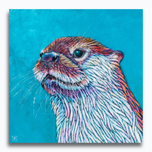 Blue Otter by Ann Richmond - A stunning artwork featuring a River Otter. Painted in the artist's unique style... Framing available.