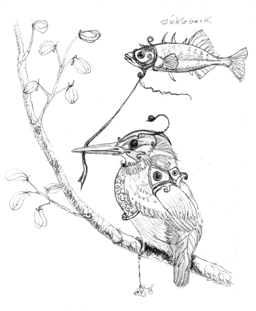 A Bigger Fish, painted by renowned UK fantasy artist Ann Richmond, is a whimsical and inspirational piece of fantasy art featuring a kingfisher and his pet stickleback as they contemplate the arrival of a humble blue-tit with its enormous carp! Part of the Otherwurlde Collection—and created in collaboration with writer Gary Hyland—the piece transports viewers into a magical realm where armoured animals and evocative narratives come to life. Offered as affordable art with story, collectors can choose between the original artwork and an exclusive range of fine-art prints. Discover the enchantment at Otherwurlde.com.