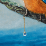 A Bigger Fish, painted by renowned UK fantasy artist Ann Richmond, is a whimsical and inspirational piece of fantasy art featuring a kingfisher and his pet stickleback as they contemplate the arrival of a humble blue-tit with its enormous carp! Part of the Otherwurlde Collection—and created in collaboration with writer Gary Hyland—the piece transports viewers into a magical realm where armoured animals and evocative narratives come to life. Offered as affordable art with story, collectors can choose between the original artwork and an exclusive range of fine-art prints. Discover the enchantment at Otherwurlde.com.