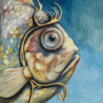 A Bigger Fish, painted by renowned UK fantasy artist Ann Richmond, is a whimsical and inspirational piece of fantasy art featuring a kingfisher and his pet stickleback as they contemplate the arrival of a humble blue-tit with its enormous carp! Part of the Otherwurlde Collection—and created in collaboration with writer Gary Hyland—the piece transports viewers into a magical realm where armoured animals and evocative narratives come to life. Offered as affordable art with story, collectors can choose between the original artwork and an exclusive range of fine-art prints. Discover the enchantment at Otherwurlde.com.