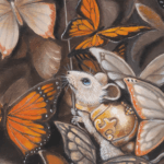 Arrival is the second painting in Ann Richmond's From Whispers to Wings triptych. The young woman, now more assured, finds the blue butterfly—a symbol of inspiration—on her shoulder, while a turban encircled by monarch butterflies reflects her inner contemplation. This piece, set in the magical Otherwurlde, conveys the beauty of recognising and considering one’s own insight. Part of the Otherwurlde Collection, this fantasy art limited edition piece—conceived by renowned UK fantasy artist Ann Richmond and writer Gary Hyland—transports viewers into a magical realm where armoured animals and evocative narratives come to life. Offered as affordable art with story, collectors can choose between the original artwork and an exclusive range of fine-art prints. Discover the enchantment at Otherwurlde.com.