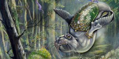 The One That Got Away... painted by renowned UK fantasy artist Ann Richmond, is a beautiful and enigmatic piece of fantasy art featuring an airborne sealion as she collects balloons in a magical forest... Part of the Otherwurlde Collection—and created in collaboration with writer Gary Hyland—the piece transports viewers into a magical realm where armoured animals and evocative narratives come to life. Offered as affordable art with story, collectors can choose between the original artwork and an exclusive range of fine-art prints. Discover the enchantment at Otherwurlde.com.