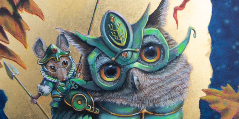 The Watchers, painted by renowned UK fantasy artist Ann Richmond, is an endearing piece of fantasy art featuring an attentive Little Owl and his steadfast Fieldmouse companion. Part of the Otherwurlde Collection—and created in collaboration with writer Gary Hyland—the piece transports viewers into a magical realm where armoured animals and evocative narratives come to life. Offered as affordable art with story, collectors can choose between the original artwork and an exclusive range of fine-art prints. Discover the enchantment at Otherwurlde.com.