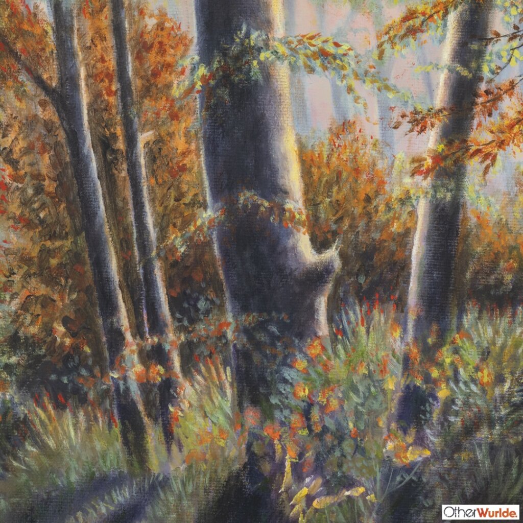 Pilgrim's Gather... painted by renowned UK fantasy artist Ann Richmond, is set in a rich, Autumnal woodland and introduces three companions on a journey of perseverance and spiritual awakening. Part of the Otherwurlde Collection, this artwork invites viewers into a fabled realm of armoured animals and hidden tales. Discover both the original work and fine-art prints of this enchanting piece at Otherwurlde.com.