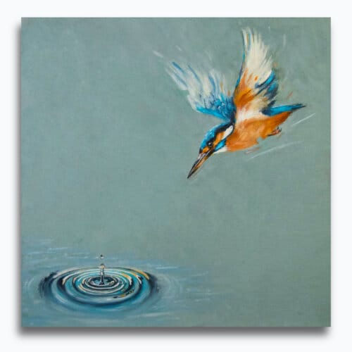 "The Fisher King..." painted by renowned UK wildlife artist Ann Richmond, is a dynamic, inspiring portrait of a Kingfisher as it dives to investigate ripples... The piece comes alive with vibrant brush strokes over a richly textured canvas, capturing the delicate interplay of nature in a moment of quiet wonder. Each piece in The Wylde Ones is rendered in Richmond’s fresh, energetic, and gestural new style—a deliberate departure from her works in The Otherwurlde Collection. The backgrounds are carefully matched to hues from a heritage palette we affectionately call “Barrow & Fall”; complementing these striking and distinctive portrayals of British wildlife. Discover the original works and fine-art prints at Otherwurlde.com.