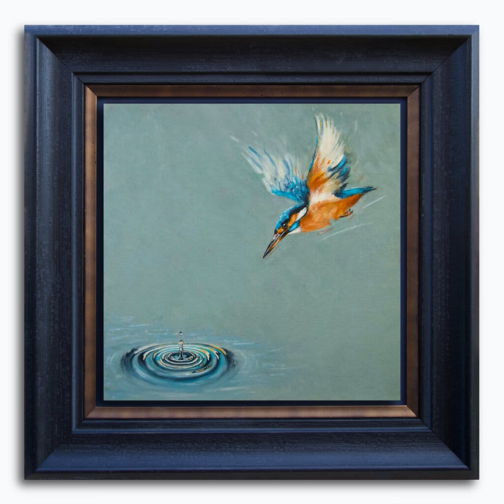 "The Fisher King..." painted by renowned UK wildlife artist Ann Richmond, is a dynamic, inspiring portrait of a Kingfisher as it dives to investigate ripples... The piece comes alive with vibrant brush strokes over a richly textured canvas, capturing the delicate interplay of nature in a moment of quiet wonder. Each piece in The Wylde Ones is rendered in Richmond’s fresh, energetic, and gestural new style—a deliberate departure from her works in The Otherwurlde Collection. The backgrounds are carefully matched to hues from a heritage palette we affectionately call “Barrow & Fall”; complementing these striking and distinctive portrayals of British wildlife. Discover the original works and fine-art prints at Otherwurlde.com.
