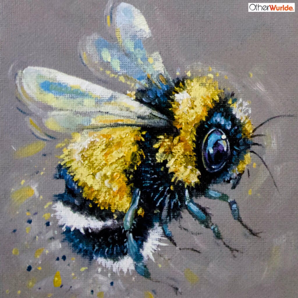 "Gold Dust..." painted by renowned UK wildlife artist Ann Richmond, is an inspirational & serene portrait of a Bumble Bee as it approaches a Moon Daisy... The piece comes alive with vibrant brush strokes over a richly textured canvas, capturing the delicate interplay of nature in a moment of quiet wonder. Each piece in The Wylde Ones is rendered in Richmond’s fresh, energetic, and gestural new style—a deliberate departure from her works in The Otherwurlde Collection. The backgrounds are carefully matched to hues from a heritage palette we affectionately call “Barrow & Fall”; complementing these striking and distinctive portrayals of British wildlife. Discover the original works and fine-art prints at Otherwurlde.com.