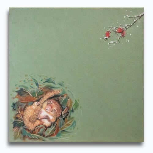 "Sweet Dreams..." painted by renowned UK wildlife artist Ann Richmond, is an endearing, timeless portrait featuring a hibernating Dormouse in a nest of leaves... The piece comes alive with vibrant brush strokes over a richly textured canvas, capturing the delicate interplay of nature in a moment of quiet wonder. Each piece in The Wylde Ones is rendered in Richmond’s fresh, energetic, and gestural new style—a deliberate departure from her works in The Otherwurlde Collection. The backgrounds are carefully matched to hues from a heritage palette we affectionately call “Barrow & Fall”; complementing these striking and distinctive portrayals of British wildlife. Discover the original works and fine-art prints at Otherwurlde.com.