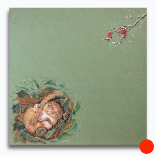 "Sweet Dreams..." painted by renowned UK wildlife artist Ann Richmond, is an endearing, timeless portrait featuring a hibernating Dormouse in a nest of leaves... The piece comes alive with vibrant brush strokes over a richly textured canvas, capturing the delicate interplay of nature in a moment of quiet wonder. Each piece in The Wylde Ones is rendered in Richmond’s fresh, energetic, and gestural new style—a deliberate departure from her works in The Otherwurlde Collection. The backgrounds are carefully matched to hues from a heritage palette we affectionately call “Barrow & Fall”; complementing these striking and distinctive portrayals of British wildlife. Discover the original works and fine-art prints at Otherwurlde.com.