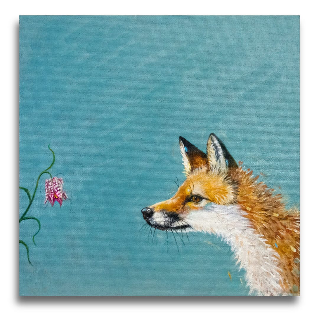 With its distinctive purple & white bell, the Snakes Head Fritillary flourishes throughout our part of the UK so, naturally, we wanted to feature it in a painting. The result - 'The Fox and the Fritillary...' - is an endearing, timeless portrait featuring an inquisitive young Fox Cub as it encounters its first Fritillary... Painted by renowned UK wildlife artist Ann Richmond, the piece comes alive with vibrant brush strokes over a richly textured canvas, capturing the delicate interplay of nature in a moment of quiet wonder. Each piece in The Wylde Ones is rendered in Richmond’s fresh, energetic, and gestural new style—a deliberate departure from her works in The Otherwurlde Collection. The backgrounds are carefully matched to hues from a heritage palette we affectionately call “Barrow & Fall”; complementing these striking and distinctive portrayals of British wildlife. Discover the original works and fine-art prints at Otherwurlde.com.