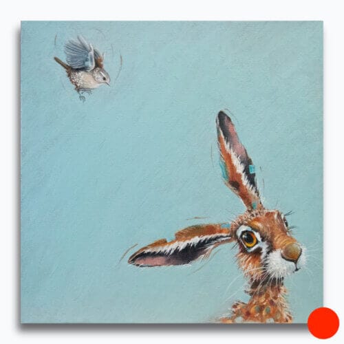 'Harey Landing!', features a little Wren, as it comes in for a landing on what looks to be a suitable perch... We're left wondering at the chaos that will soon ensue! 'Harey Landing!' is the third artwork in this collection by renowned UK wildlife artist Ann Richmond to feature a hare. The piece comes alive with vibrant brush strokes over a richly textured canvas, capturing the delicate interplay of nature in a moment of quiet wonder. Each piece in The Wylde Ones is rendered in Richmond’s fresh, energetic, and gestural new style—a deliberate departure from her works in The Otherwurlde Collection. The backgrounds are carefully matched to hues from a heritage palette we affectionately call “Barrow & Fall”; complementing these striking and distinctive portrayals of British wildlife. Discover the original works and fine-art prints at Otherwurlde.com.