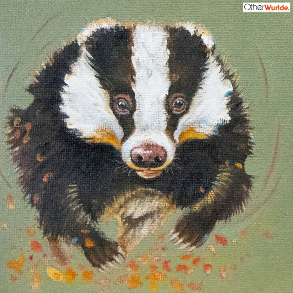 'Feeling Fruity!', features an energetic badger as it gallops towards the viewer... Or has it spotted the enticing bunch of Victoria plums instead? Look closer and you'll spot something else that's already found it! Painted by renowned UK wildlife artist Ann Richmond, the artwork comes alive with vibrant brush strokes over a richly textured canvas, capturing the delicate interplay of nature in a moment of quiet wonder. Each piece in The Wylde Ones is rendered in Richmond’s fresh, energetic, and gestural new style—a deliberate departure from her works in The Otherwurlde Collection. The backgrounds are carefully matched to hues from a heritage palette we affectionately call “Barrow & Fall”; complementing these striking and distinctive portrayals of British wildlife. Discover the original works and fine-art prints at Otherwurlde.com.
