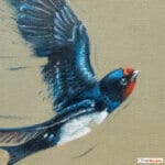 'Homeward Bound...' features a Swallow as it swoops back up to the nest, where three hungry chicks await! Inspired by the very nest which clings to the wall outside the studio of renowned UK wildlife artist Ann Richmond, the artwork comes alive with vibrant brush strokes over a richly textured canvas, capturing the delicate interplay of nature in a moment of quiet wonder. Each piece in The Wylde Ones is rendered in Richmond’s fresh, energetic, and gestural new style—a deliberate departure from her works in The Otherwurlde Collection. The backgrounds are carefully matched to hues from a heritage palette we affectionately call “Barrow & Fall”; complementing these striking and distinctive portrayals of British wildlife. Discover the original works and fine-art prints at Otherwurlde.com.