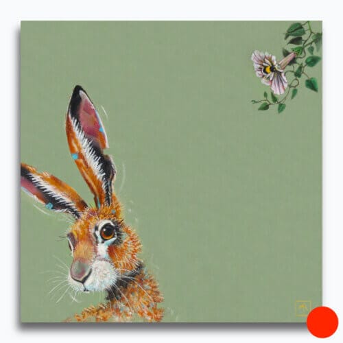 'Harebell...' features a vigilant Hare, who has suddenly heard the 'BUZZ!' of a bumblebee, but can't place the source: all he can see is the distinctive trumpet of a Morning Glory flower... Can YOU spot it? Painted by renowned UK wildlife artist Ann Richmond, the artwork comes alive with vibrant brush strokes over a richly textured canvas, capturing the delicate interplay of nature in a moment of quiet wonder. Each piece in The Wylde Ones is rendered in Richmond’s fresh, energetic, and gestural new style—a deliberate departure from her works in The Otherwurlde Collection. The backgrounds are carefully matched to hues from a heritage palette we affectionately call “Barrow & Fall”; complementing these striking and distinctive portrayals of British wildlife. Discover the original works and fine-art prints at Otherwurlde.com.