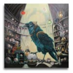 Ravensong… painted by UK fantasy artist Ann Richmond, presents a striking raven at rest within the scribing hall of the Otherwurlde. Usually intent on engraving guidance upon the legendary Pearls of Wisdom, here it pauses—head cocked, beak poised—as though weighing what the next rune should reveal. A golden shaft of light illuminates the shelves and urns around it, symbols of the knowledge entrusted to this enigmatic guardian. The painting reflects an old truth: a bird does not sing because it has an answer, but because it has a song. In this moment of stillness, the raven’s presence suggests that wisdom lies not in final answers, but in the ongoing song itself—the search, the patience, the story unfolding. Part of the Otherwurlde Collection—created in collaboration with writer Gary Hyland—Ravensong invites collectors into a world where armoured animals and hidden narratives converge. Available as the original artwork and in a limited range of fine-art prints. Discover more at Otherwurlde.com.