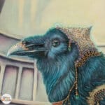 Ravensong… painted by UK fantasy artist Ann Richmond, presents a striking raven at rest within the scribing hall of the Otherwurlde. Usually intent on engraving guidance upon the legendary Pearls of Wisdom, here it pauses—head cocked, beak poised—as though weighing what the next rune should reveal. A golden shaft of light illuminates the shelves and urns around it, symbols of the knowledge entrusted to this enigmatic guardian. The painting reflects an old truth: a bird does not sing because it has an answer, but because it has a song. In this moment of stillness, the raven’s presence suggests that wisdom lies not in final answers, but in the ongoing song itself—the search, the patience, the story unfolding. Part of the Otherwurlde Collection—created in collaboration with writer Gary Hyland—Ravensong invites collectors into a world where armoured animals and hidden narratives converge. Available as the original artwork and in a limited range of fine-art prints. Discover more at Otherwurlde.com.