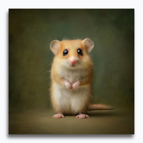Dormouse Pup, created by innovative UK digital artist Gary Hyland, captures the stunning innocence of a baby Dormouse, delicately placed against a smoothly graduated, earthy olive-green background. This enchanting piece from the Fauna Collection celebrates the purity and charm of nature through a minimalist yet captivating composition, where the subtle accents in the mouse's pelt resonate with the backdrop. An impossibly cute and gentle vision, Dormouse Pup transports us to a timeless, unspoiled realm of natural beauty, blended with a subtle twist of colour. Discover original artworks and fine-art prints from this endearing series at Otherwurlde.com.