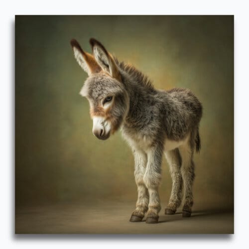 Donkey Foal, created by innovative UK digital artist Gary Hyland, captures the stunning innocence of a baby Donkey, delicately colour-tinted to harmonise with a graduated, earthy olive-green background. This enchanting piece from the Fauna Collection celebrates the purity and charm of nature through a minimalist yet captivating composition, where the subtle grey & gingery-brown accents in the Donkey's fur resonate with the backdrop. An impossibly cute and gentle vision, Donkey Foal transports us to a timeless, unspoiled realm of natural beauty, blended with a subtle twist of colour. Discover original artworks and fine-art prints from this endearing series at Otherwurlde.com.