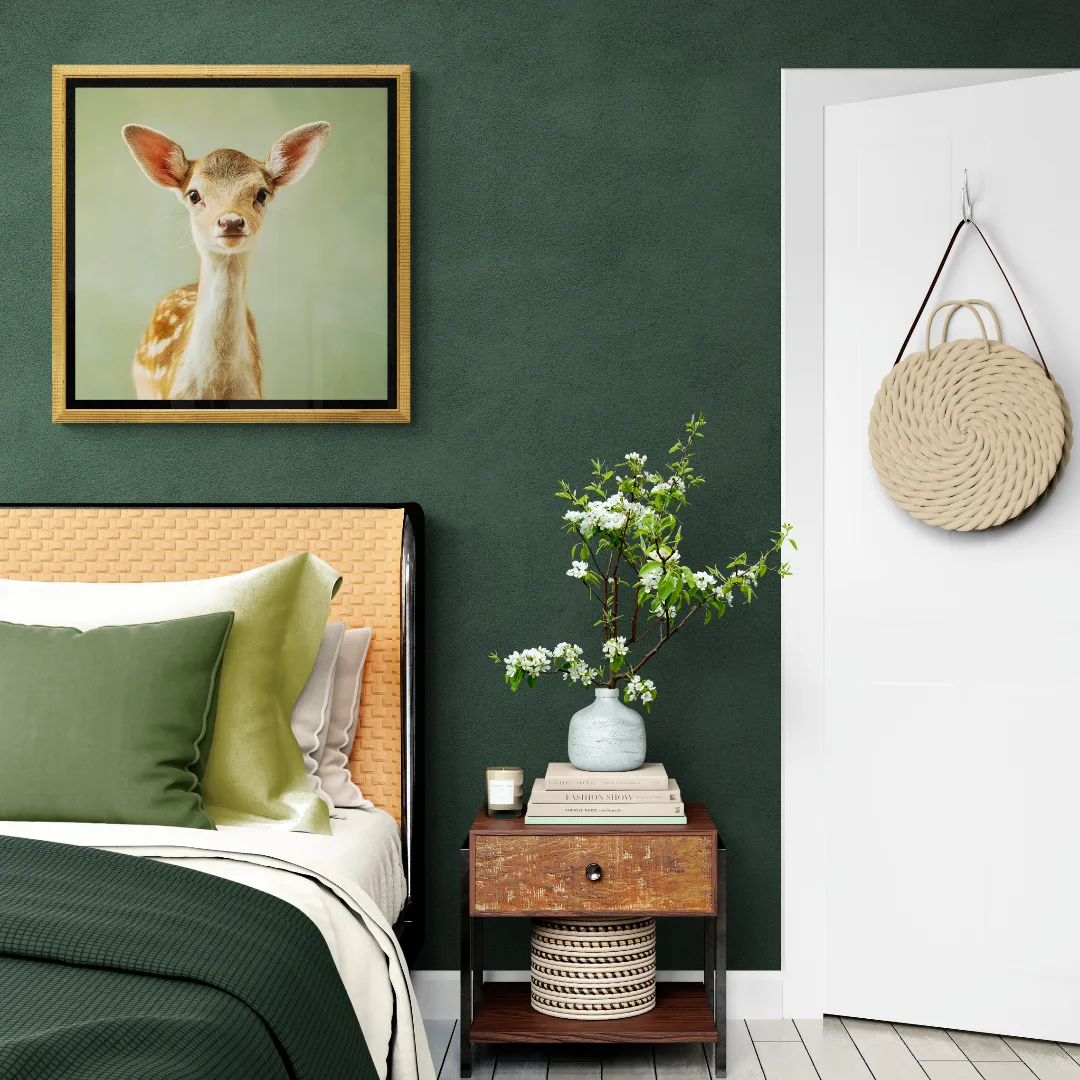 Fallow Deer Fawn, created by innovative UK digital artist Gary Hyland, captures the stunning innocence of a baby fallow deer, delicately drawn to harmonise with a graduated, earthy sage-green background. This enchanting piece from the Fauna Collection celebrates the purity and charm of nature through a minimalist yet captivating composition, where the subtle gingery-brown accents in the deer's hide resonate with the backdrop. An impossibly cute and gentle vision, Fallow Deer Fawn transports us to a timeless, unspoiled realm of natural beauty, blended with a subtle twist of colour. Discover original artworks and fine-art prints from this endearing series at Otherwurlde.com.