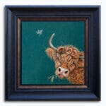 “Morag Munchin’” portrays a wonderfully characterful ginger Highland cow, contentedly chewing an ear of barley with a winning, slightly cheeky tilt of the head. As she munches, a delicate pale-pink butterfly drifts in to settle on one of her horns, completing a scene full of warmth and gentle countryside charm. Painted by renowned UK wildlife artist Ann Richmond, the artwork comes alive with vibrant brush strokes over a richly textured canvas, capturing the delicate interplay of nature in a moment of quiet wonder. Each piece in The Wylde Ones is rendered in Richmond’s fresh, energetic, and gestural new style—a deliberate departure from her works in The Otherwurlde Collection. The backgrounds are carefully matched to hues from a heritage palette we affectionately call “Barrow & Fall”; complementing these striking and distinctive portrayals of British wildlife. Discover the original works and fine-art prints at Otherwurlde.com.