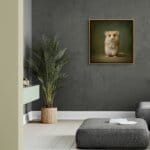 Dormouse Pup, created by innovative UK digital artist Gary Hyland, captures the stunning innocence of a baby Dormouse, delicately placed against a smoothly graduated, earthy olive-green background. This enchanting piece from the Fauna Collection celebrates the purity and charm of nature through a minimalist yet captivating composition, where the subtle accents in the mouse's pelt resonate with the backdrop. An impossibly cute and gentle vision, Dormouse Pup transports us to a timeless, unspoiled realm of natural beauty, blended with a subtle twist of colour. Discover original artworks and fine-art prints from this endearing series at Otherwurlde.com.