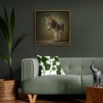 Donkey Foal, created by innovative UK digital artist Gary Hyland, captures the stunning innocence of a baby Donkey, delicately colour-tinted to harmonise with a graduated, earthy olive-green background. This enchanting piece from the Fauna Collection celebrates the purity and charm of nature through a minimalist yet captivating composition, where the subtle grey & gingery-brown accents in the Donkey's fur resonate with the backdrop. An impossibly cute and gentle vision, Donkey Foal transports us to a timeless, unspoiled realm of natural beauty, blended with a subtle twist of colour. Discover original artworks and fine-art prints from this endearing series at Otherwurlde.com.