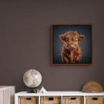 Highland Calf – Ginger by innovative UK digital artist Gary Hyland captures the irresistible charm of a young Highland calf, its soft, tousled ginger fur glowing warmly against a gentle, graduated slate-grey background. This captivating piece from the Fauna Collection celebrates the endearing innocence of nature through a minimalist yet emotive composition, where delicate highlights in the calf’s coat subtly harmonise with the serene backdrop. A vision of rustic beauty and quiet grace, Highland Calf – Ginger transports us to a timeless pastoral setting, infused with warmth and tranquillity. Discover original artworks and fine-art prints from this heartwarming series at Otherwurlde.com.