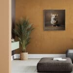 Fieldmouse Pup, created by innovative UK digital artist Gary Hyland, captures the stunning innocence of a baby Fieldmouse, delicately colour-tinted to harmonise with a mottled chestnut-brown background. This enchanting piece from the Fauna Collection celebrates the purity and charm of nature through a minimalist yet captivating composition, where the subtle ginger accents in the mouse's fur resonate with the backdrop. An impossibly cute and gentle vision, Fieldmouse Pup transports us to a timeless, unspoiled realm of natural beauty, blended with a subtle twist of colour. Discover original artworks and fine-art prints from this endearing series at Otherwurlde.com.