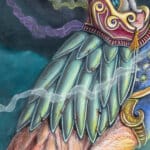 Strangers in a Strange Land, painted by renowned UK fantasy artist Ann Richmond, is a beautiful and enchanting piece of fantasy art featuring an aristocratic pug sitting regally in a howdah atop a flamboyant flamingo. Part of the Otherwurlde Collection—and created in collaboration with writer Gary Hyland—the piece transports viewers into a magical realm where armoured animals and evocative narratives come to life. Offered as affordable art with story, collectors can choose between the original artwork and an exclusive range of fine-art prints. Discover the enchantment at Otherwurlde.com.