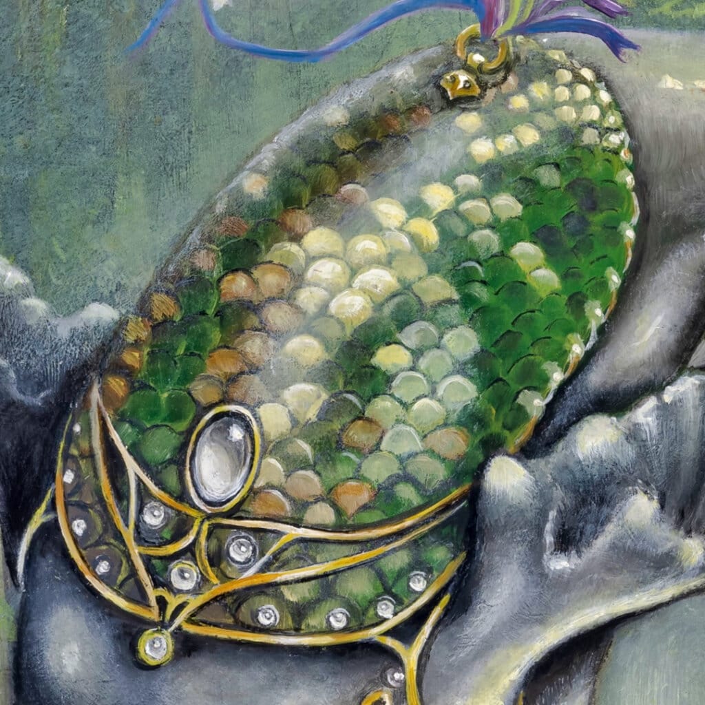 The One That Got Away... painted by renowned UK fantasy artist Ann Richmond, is a beautiful and enigmatic piece of fantasy art featuring an airborne sealion as she collects balloons in a magical forest... Part of the Otherwurlde Collection—and created in collaboration with writer Gary Hyland—the piece transports viewers into a magical realm where armoured animals and evocative narratives come to life. Offered as affordable art with story, collectors can choose between the original artwork and an exclusive range of fine-art prints. Discover the enchantment at Otherwurlde.com.