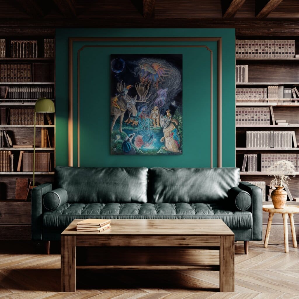 Everyday Miracles... painted by renowned UK fantasy artist Ann Richmond, is a beautiful and mysterious piece of fantasy art featuring a disparate group of animals witnessing Siamese fighting fish floating into the night sky... Part of the Otherwurlde Collection—and created in collaboration with writer Gary Hyland—the piece transports viewers into a magical realm where armoured animals and evocative narratives come to life. Offered as affordable art with story, collectors can choose between the original artwork and an exclusive range of fine-art prints. Discover the enchantment at Otherwurlde.com.