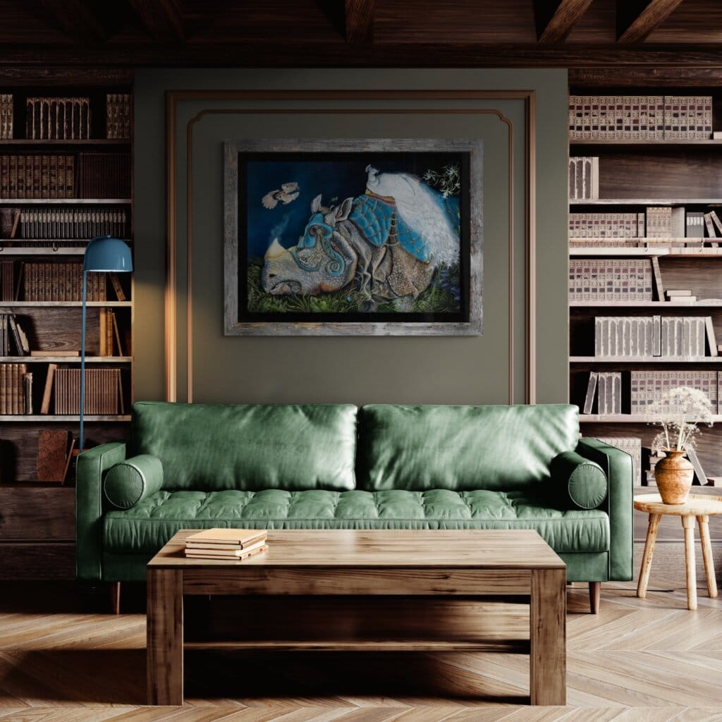 For Every Lock... painted by renowned UK fantasy artist Ann Richmond, is an enigmatic and beautiful piece of fantasy art featuring a Javan Rhino accompanied by other animals native to Java. Part of the Otherwurlde Collection—and created in collaboration with writer Gary Hyland—the piece transports viewers into a magical realm where armoured animals and evocative narratives come to life. Offered as affordable art with story, collectors can choose between the original artwork and an exclusive range of fine-art prints. Discover the enchantment at Otherwurlde.com.