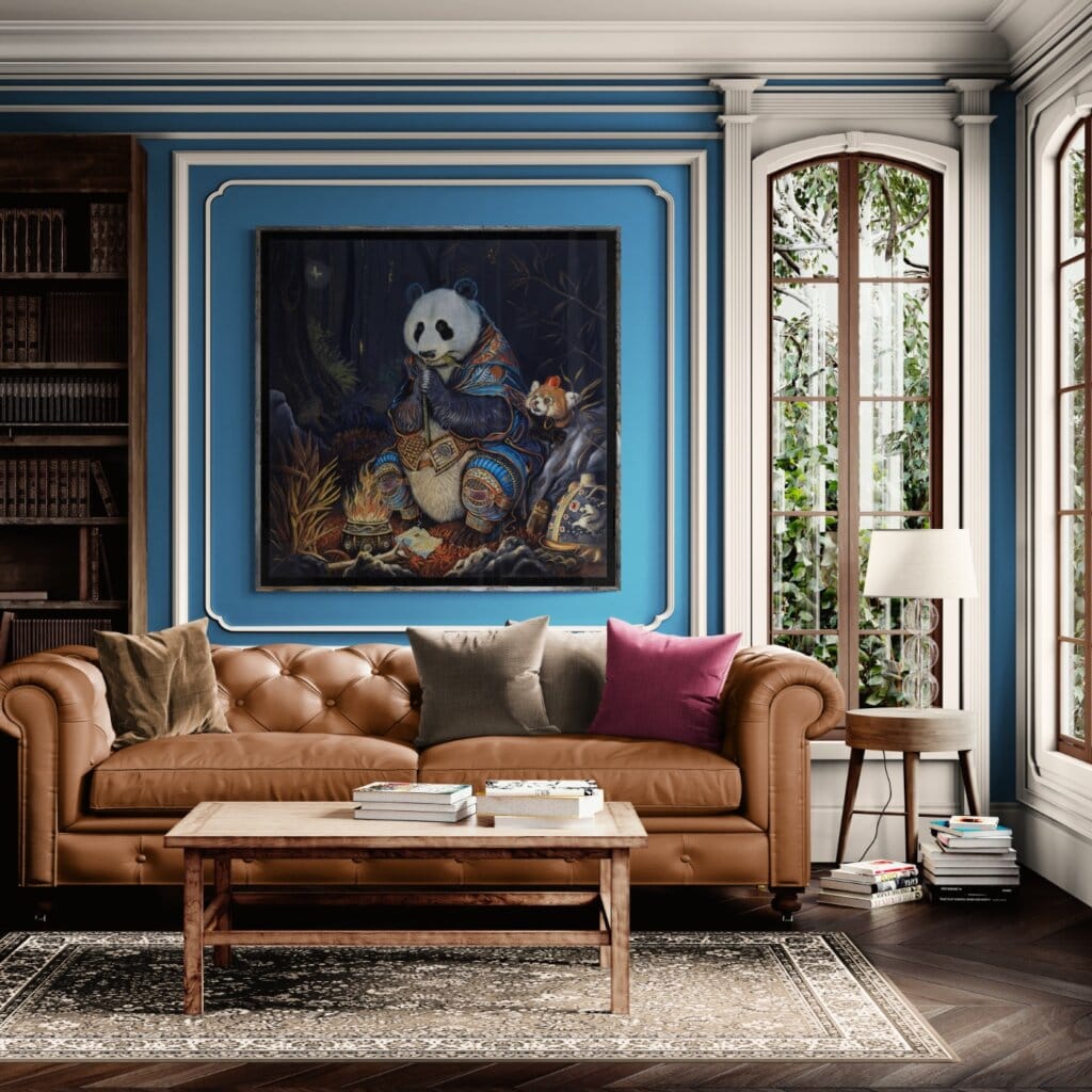 Dinner For One?, painted by renowned UK fantasy artist Ann Richmond, is a stunning and captivating piece of fantasy art featuring a greedy giant panda and his red panda companion who's eyeing dinner! Part of the Otherwurlde Collection—and created in collaboration with writer Gary Hyland—the piece transports viewers into a magical realm where armoured animals and evocative narratives come to life. Offered as affordable art with story, collectors can choose between the original artwork and an exclusive range of fine-art prints. Discover the enchantment at Otherwurlde.com.