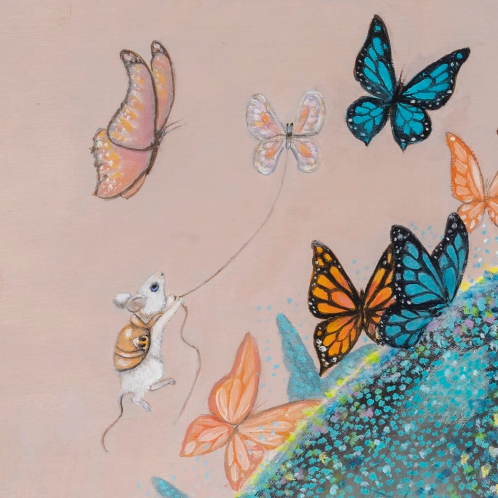 Ascension, the final painting in Ann Richmond's From Whispers to Wings triptych, captures the transformative moment of full acceptance as the young woman’s blue butterfly transforms into ethereal wings. Surrounded by a vibrant assembly of monarchs, she emerges with a sense of clarity, embodying her chosen path within Otherwurlde’s mythical setting. Created by UK fantasy artist Ann Richmond, this artwork celebrates inspiration’s fulfilment. Discover the Original Work & Fine-Art Prints at Otherwurlde.com.