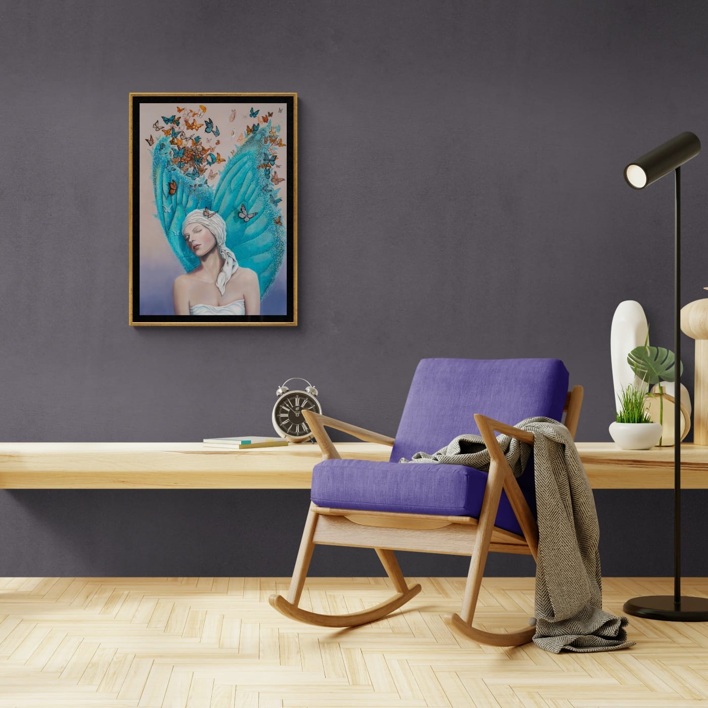 Ascension, the final painting in Ann Richmond's From Whispers to Wings triptych, captures the transformative moment of full acceptance as the young woman’s blue butterfly transforms into ethereal wings. Surrounded by a vibrant assembly of monarchs, she emerges with a sense of clarity, embodying her chosen path within Otherwurlde’s mythical setting. Created by UK fantasy artist Ann Richmond, this artwork celebrates inspiration’s fulfilment. Discover the Original Work & Fine-Art Prints at Otherwurlde.com.