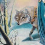 The Promise of Spring..., painted by renowned UK fantasy artist Ann Richmond, is a stunning and evocative piece of fantasy art featuring a mystical dryad and a company of wolves, as they walk from winter into spring. Part of the Otherwurlde Collection—and created in collaboration with writer Gary Hyland—the piece transports viewers into a magical realm where armoured animals and evocative narratives come to life. Offered as affordable art with story, collectors can choose between the original artwork and an exclusive range of fine-art prints. Discover the enchantment at Otherwurlde.com.