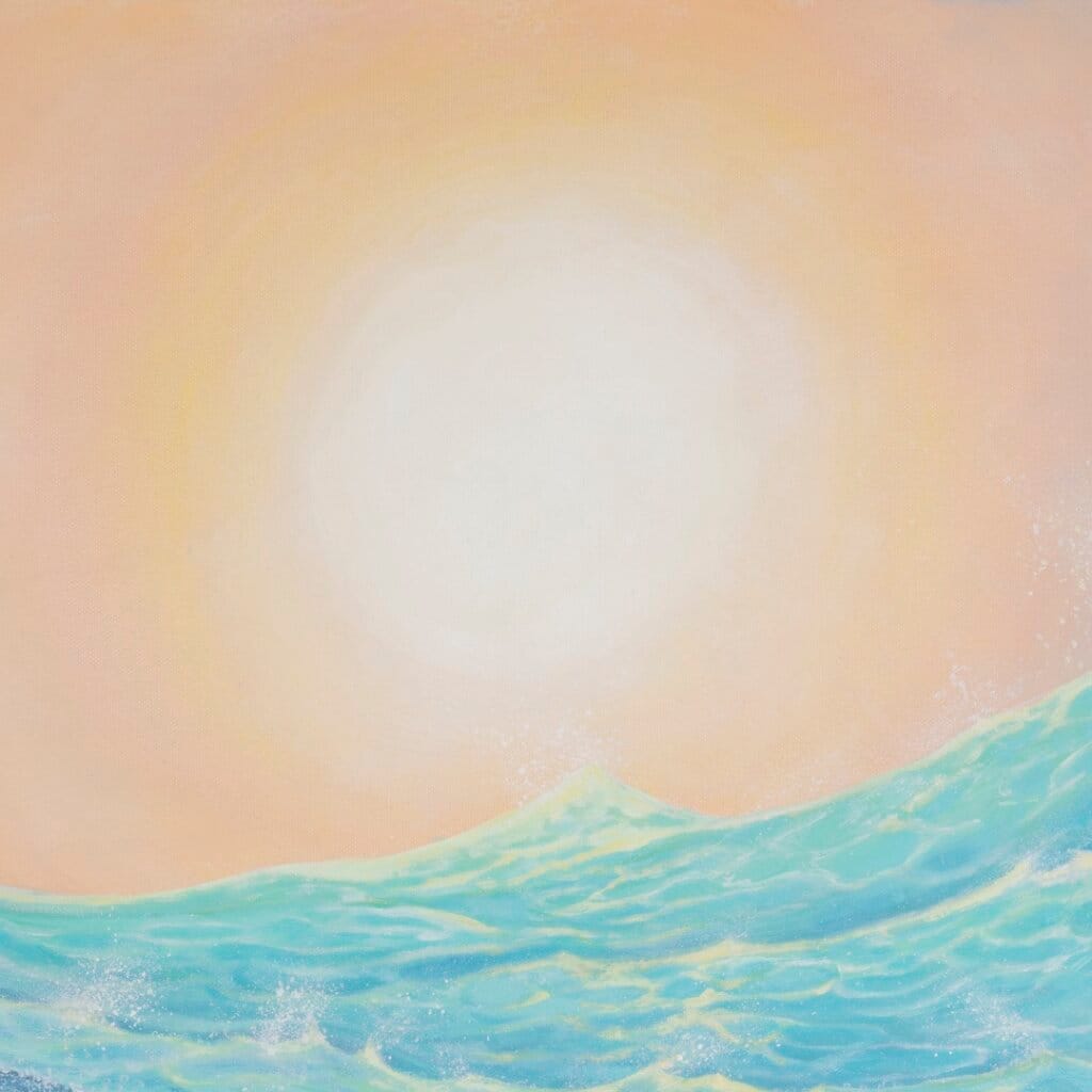 Follow the Leader? by Ann Richmond - A Painting of an Indian Elephant, swimming towards shore, whilst followed by a mixed shoal of tropical fish. Painted in the artist's unique style... Framing available. This artwork emerges from the Otherwurlde: our fantastical realm of armoured animals, where every image invites the viewer to uncover its hidden story & deeper meaning. Explore both Original Artworks & Fine-Art Prints at Otherwurlde.com.