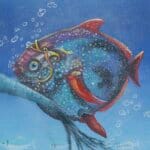 Follow the Leader?, painted by renowned UK fantasy artist Ann Richmond, is a provocative and stunning piece of fantasy art featuring a happy Indian elephant swimming towards shore whilst followed by a mixed shoal of tropical fish. Part of the Otherwurlde Collection—and created in collaboration with writer Gary Hyland—the piece transports viewers into a magical realm where armoured animals and evocative narratives come to life. Offered as affordable art with story, collectors can choose between the original artwork and an exclusive range of fine-art prints. Discover the enchantment at Otherwurlde.com.