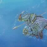 Follow the Leader?, painted by renowned UK fantasy artist Ann Richmond, is a provocative and stunning piece of fantasy art featuring a happy Indian elephant swimming towards shore whilst followed by a mixed shoal of tropical fish. Part of the Otherwurlde Collection—and created in collaboration with writer Gary Hyland—the piece transports viewers into a magical realm where armoured animals and evocative narratives come to life. Offered as affordable art with story, collectors can choose between the original artwork and an exclusive range of fine-art prints. Discover the enchantment at Otherwurlde.com.