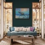 Follow the Leader?, painted by renowned UK fantasy artist Ann Richmond, is a provocative and stunning piece of fantasy art featuring a happy Indian elephant swimming towards shore whilst followed by a mixed shoal of tropical fish. Part of the Otherwurlde Collection—and created in collaboration with writer Gary Hyland—the piece transports viewers into a magical realm where armoured animals and evocative narratives come to life. Offered as affordable art with story, collectors can choose between the original artwork and an exclusive range of fine-art prints. Discover the enchantment at Otherwurlde.com.