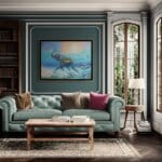 Follow the Leader?, painted by renowned UK fantasy artist Ann Richmond, is a provocative and stunning piece of fantasy art featuring a happy Indian elephant swimming towards shore whilst followed by a mixed shoal of tropical fish. Part of the Otherwurlde Collection—and created in collaboration with writer Gary Hyland—the piece transports viewers into a magical realm where armoured animals and evocative narratives come to life. Offered as affordable art with story, collectors can choose between the original artwork and an exclusive range of fine-art prints. Discover the enchantment at Otherwurlde.com.